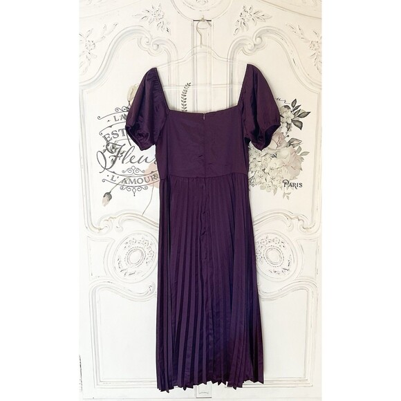 Lulus Flawless Forever Dress Women's L Dark Purple Midi Satin Pleated NWT - Picture 7 of 11